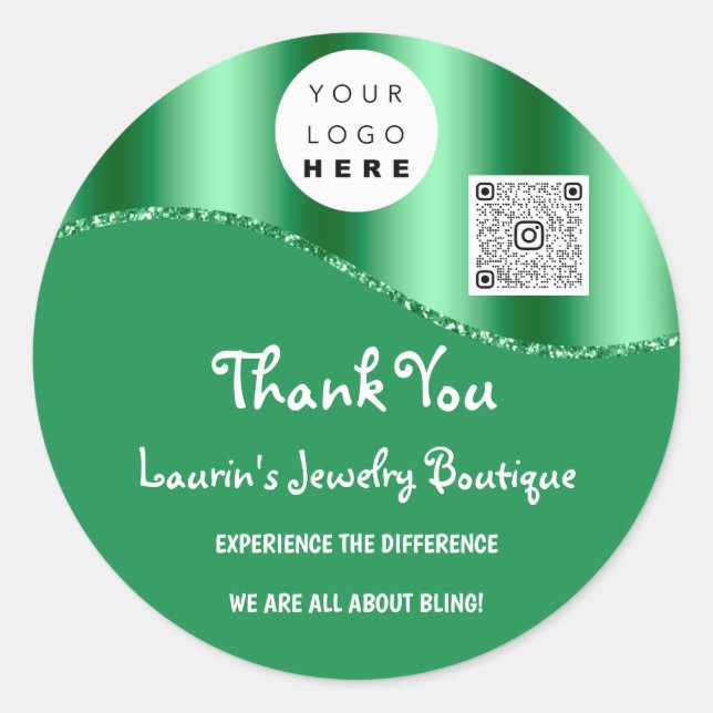 Sticker Rond Merci Nom de l'entreprise Logo Qr Code Emerald Gre (Devant)