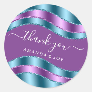 Sticker Rond Merci Nom Douzième Anniversaire de Mariage Violet 