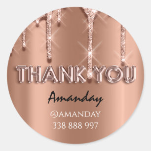 Sticker Rond merci Nom Drips Rose Instagra Cooper or