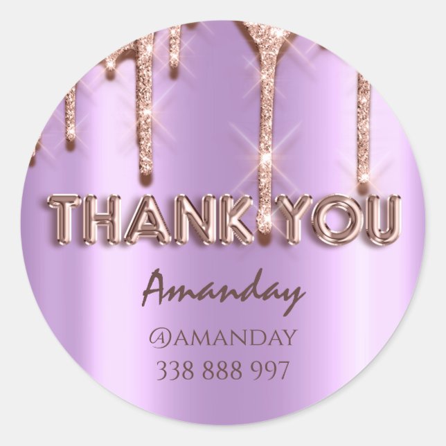 Sticker Rond merci Nom Drips Rose Instagra Purple (Devant)
