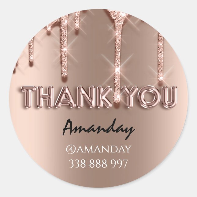 Sticker Rond Merci Nom Drips Rose Instagra rose (Devant)