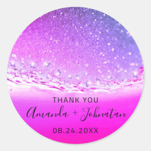 Sticker Rond Merci Nom du Rose Date Spark Beach Waves Fuchsia