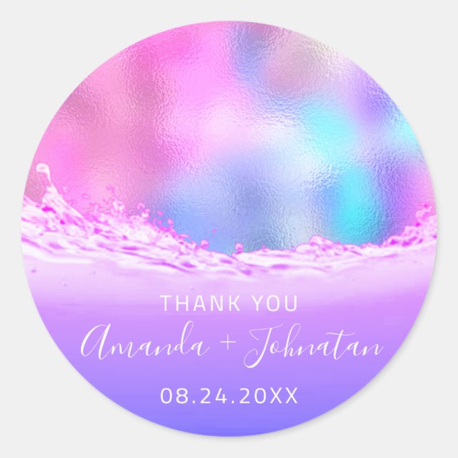 Sticker Rond Merci Nom du Rose Date Spark Pastel Waves Pink (Devant)