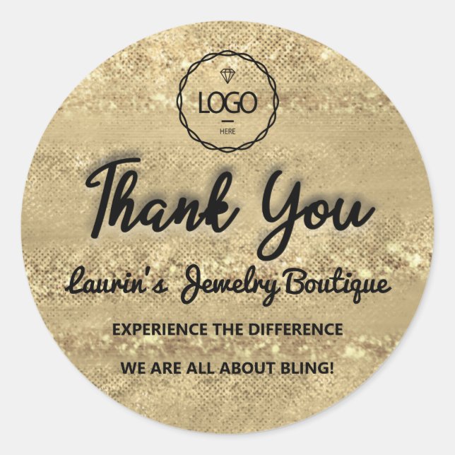 Sticker Rond Merci Nom du script Logo personnalisé Boutique d'o (Devant)