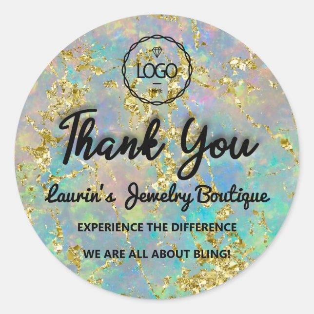 Sticker Rond Merci Nom du script Logo personnalisé Gold Green (Devant)