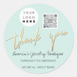 Sticker Rond Merci Nom du script Logo Qr Code Online Aqua
