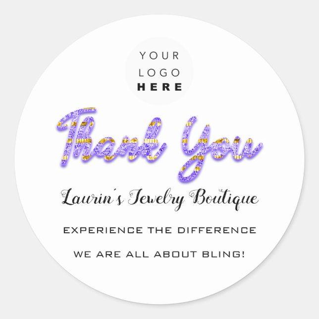 Sticker Rond Merci Nom du script Shop Web Logo Gold Purple (Devant)