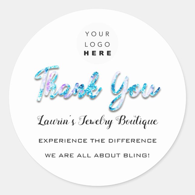 Sticker Rond Merci Nom du script Shop Web Logo rose bleu (Devant)