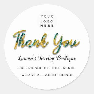 Sticker Rond Merci Nom du script Shop Web Logo Turquoise Gold