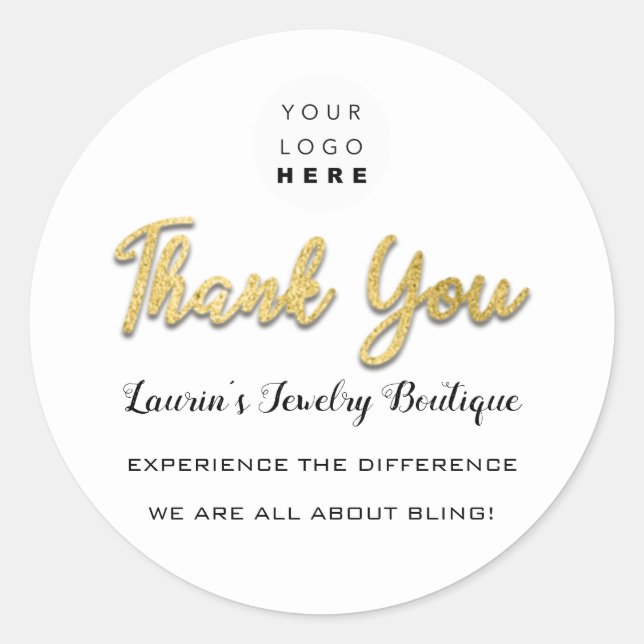 Sticker Rond Merci Nom du script Shop Web White Gold (Devant)
