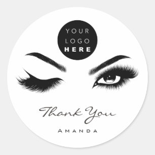 Sticker Rond Merci Nom Eyelash Logo Black White Logo