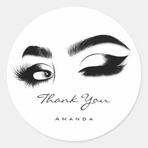Sticker Rond Merci Nom Eyelash Logo Noir Blanc