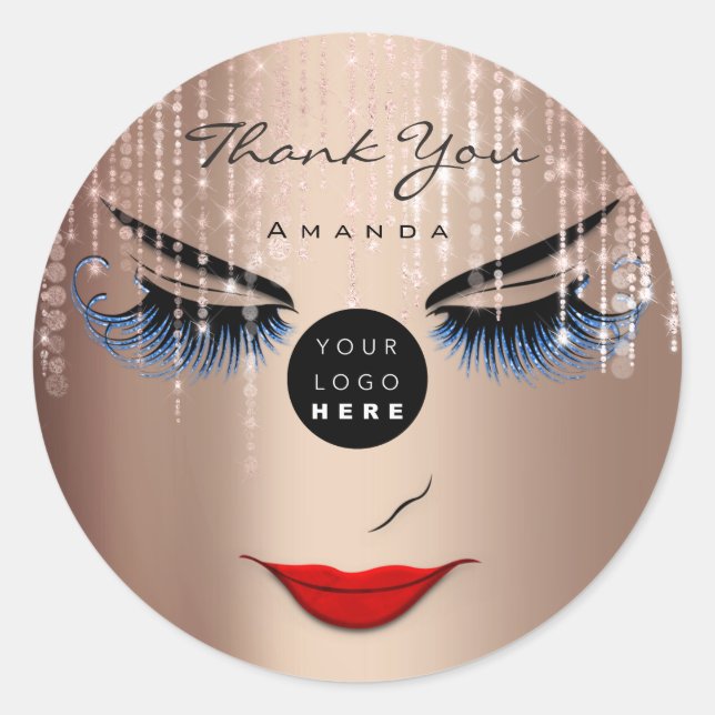 Sticker Rond Merci Nom Eyelash Red Lips Rose Logo (Devant)