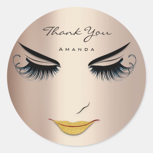Sticker Rond Merci Nom Eyelash Rose Bleu Doux 16e (Devant)