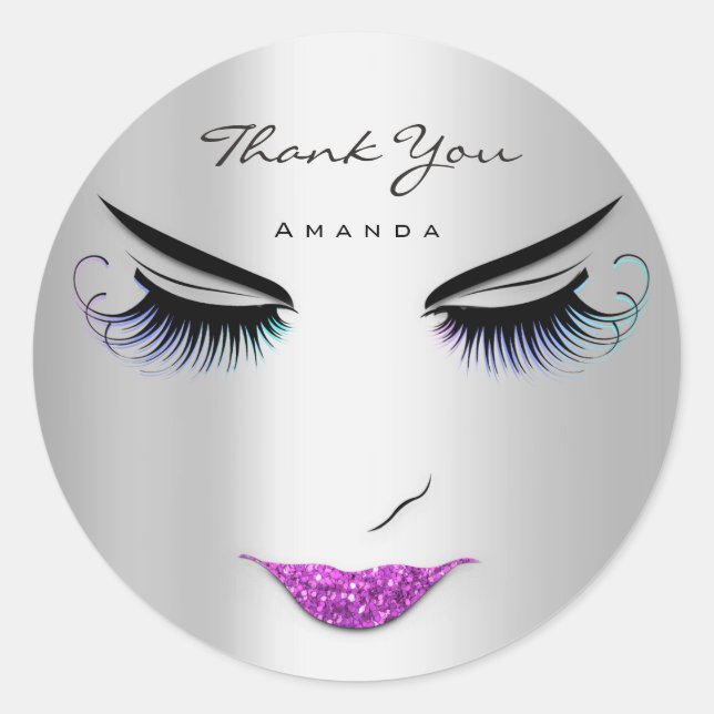 Sticker Rond Merci Nom Eyelash Sweet 16th Pink Silver (Devant)