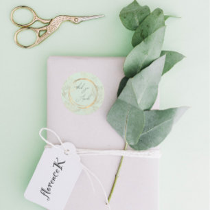 Sticker Rond Merci Nom Floral Green Gold Mariage Bridal