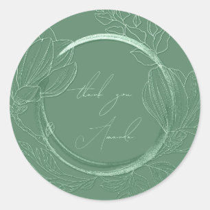 Sticker Rond Merci Nom Floral Mint Vert Mariage 