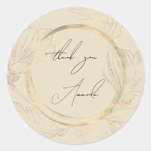 Sticker Rond Merci Nom Floral Mustard Gold Mariage Bridal