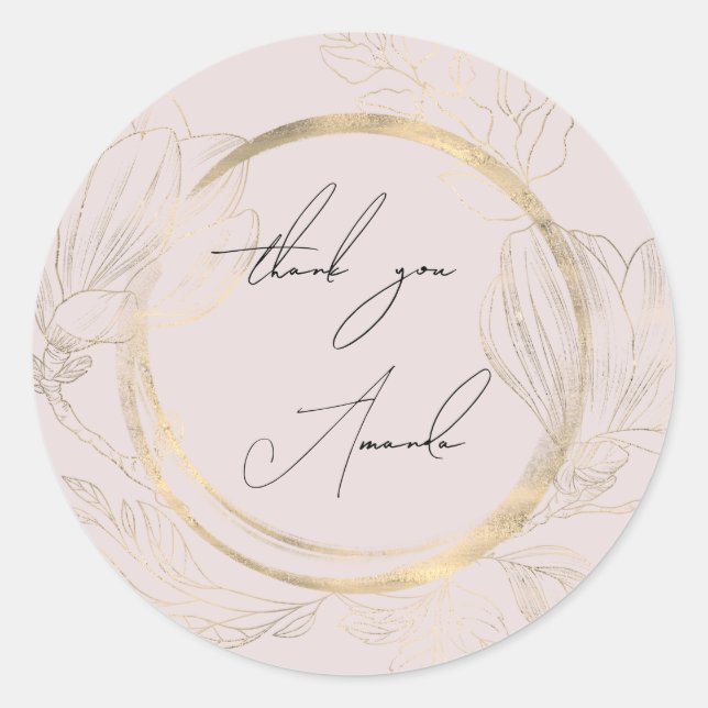 Sticker Rond Merci Nom Floral Powder Gold Mariage Bridal (Devant)