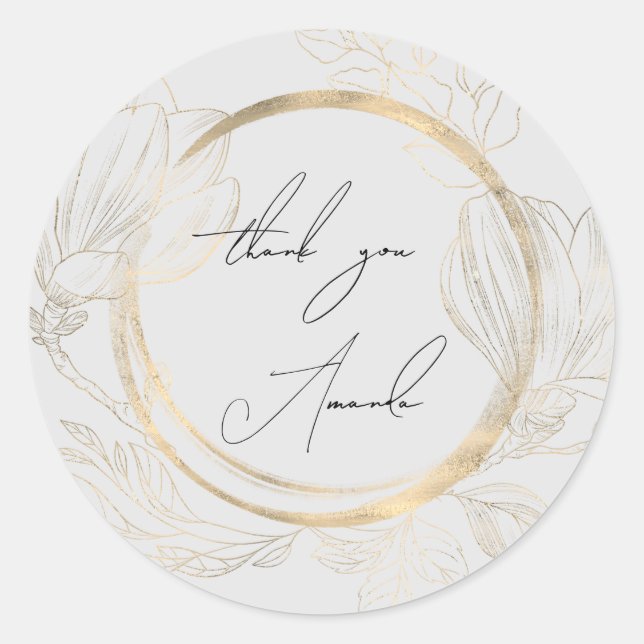 Sticker Rond Merci Nom Gris Floral Frame Circle Pastel (Devant)