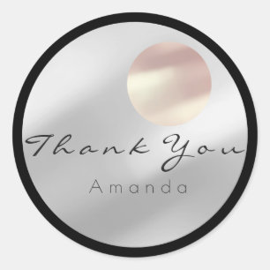 Sticker Rond Merci Nom Gris Grise Argent Noir Rose