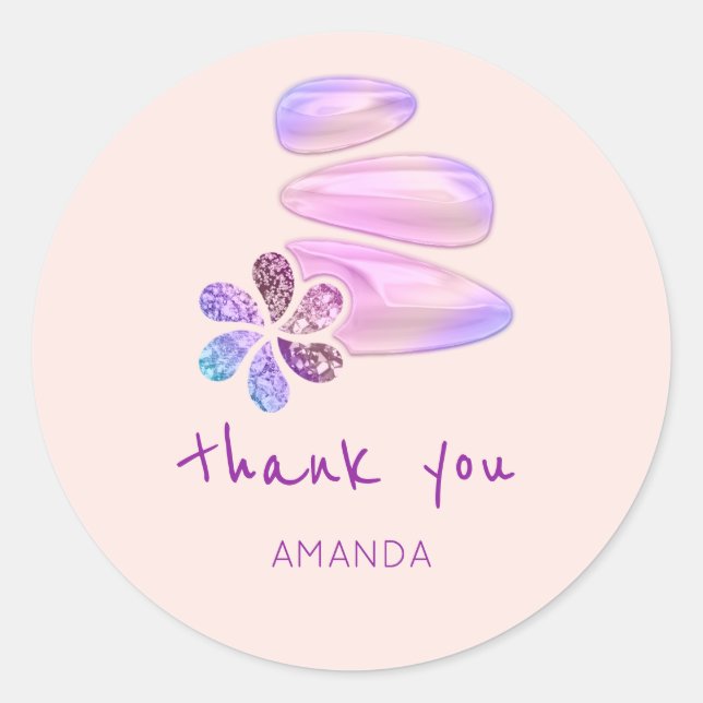 Sticker Rond Merci Nom Holographe Fleur SPA Wellness (Devant)