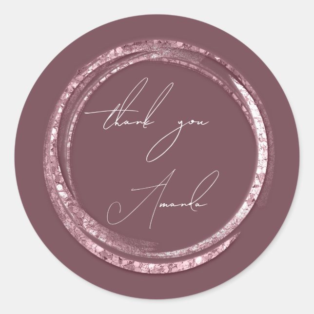 Sticker Rond Merci Nom Joint Rose Poudre Blush  (Devant)