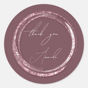 Sticker Rond Merci Nom Joint Rose Poudre Blush 