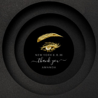 Sticker Rond Merci Nom Lashes Microblade Maqueup Gold Black
