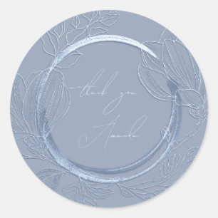 Sticker Rond Merci Nom Magnolia Floral Bleu Jardin Royal