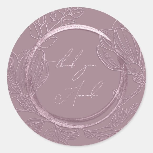 Sticker Rond Merci Nom Magnolia Jardin Floral Aubergine  (Devant)