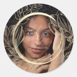 Sticker Rond Merci Nom Magnolia Jardin Floral Or Photo
