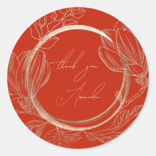 Sticker Rond Merci Nom Magnolia Jardin Floral Rose RougeOr