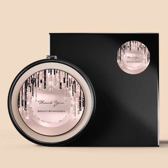 Sticker Rond Merci Nom Maquilleuse Drips Rose Pailleté (Créateur téléchargé)