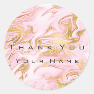 Sticker Rond Merci Nom Marbre personnalisé Or rose métal