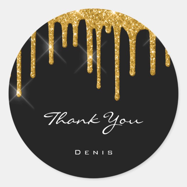 Sticker Rond Merci Nom Mariage Black Round Gold Drivers (Devant)