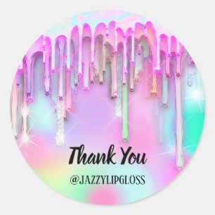 Sticker Rond Merci Nom Pink Drip Holograph Drip Drip