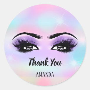 Sticker Rond Merci Nom Pink Holograph Pastels Eyelashes