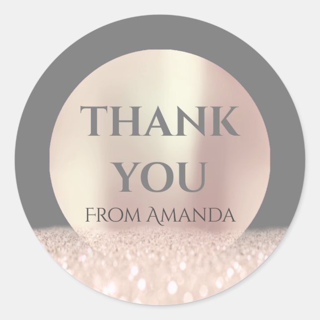 Sticker Rond Merci Nom Rose blanche Blush Grey Parties scintill (Devant)