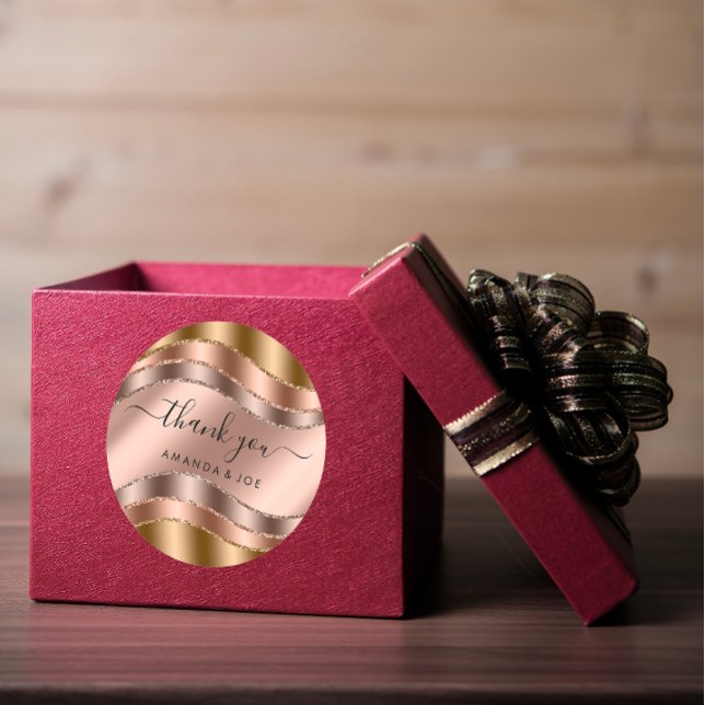 Sticker Rond Merci Nom Rose Gold 16ème Mariage Fiançailles (Thank Name Sweet 16th Bridal Rose Gold Wedding Classic Round Sticker)