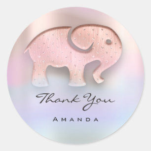 Sticker Rond Merci Nom Rose Holographe Baby shower éléphant