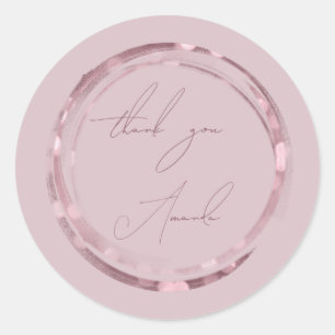 Sticker Rond Merci Nom Sceau Rose Poudre Douce 16e Mariage