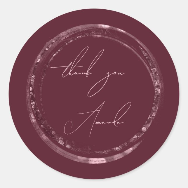 Sticker Rond Merci Nom Seal Rose Bourgogne Parties scintillant (Devant)
