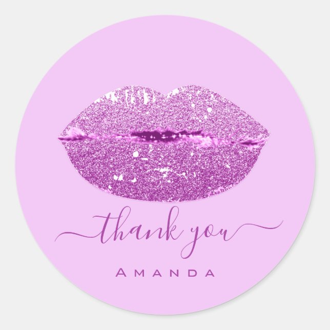 Sticker Rond Merci Nom Sweet16th. Glam violet rose Baisers lèvr (Devant)