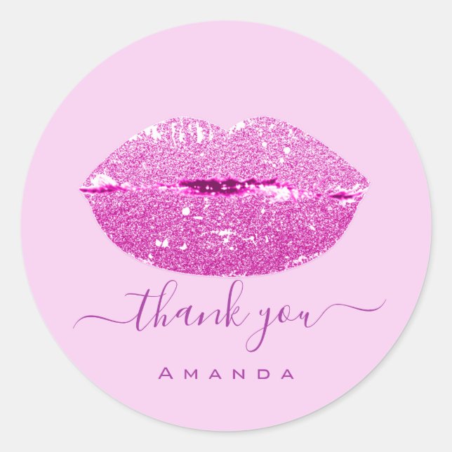 Sticker Rond Merci Nom Sweet16th. Violet Bride rose Baisers lèv (Devant)