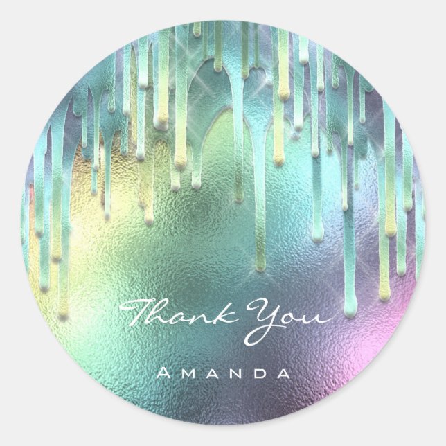 Sticker Rond Merci Nom Sweet 16e nuptiale Holographique Aqua (Devant)