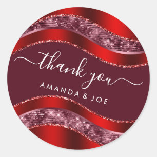 Sticker Rond Merci Nom Sweet 16e Parties scintillant rouge bord