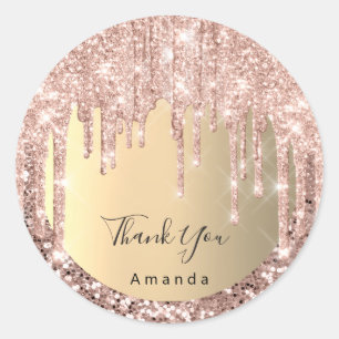 Sticker Rond Merci Nom Sweet 16e Rose Parties scintillant Or