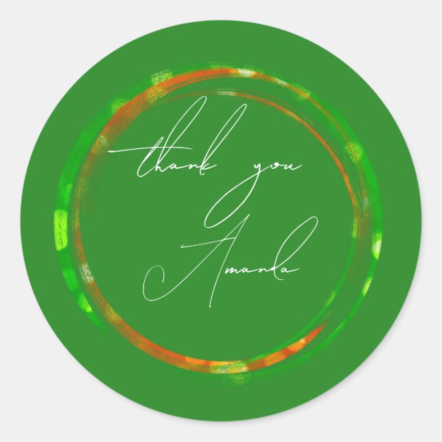 Sticker Rond Merci Nom Vert Cuivre Orange Forêt (Devant)