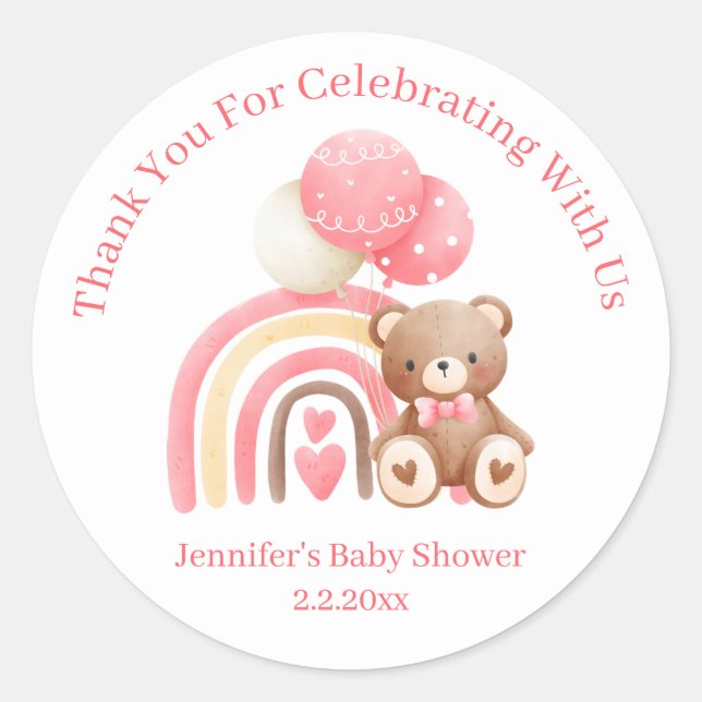 Sticker Rond merci nous pouvons attendre rose baby shower migno (Devant)